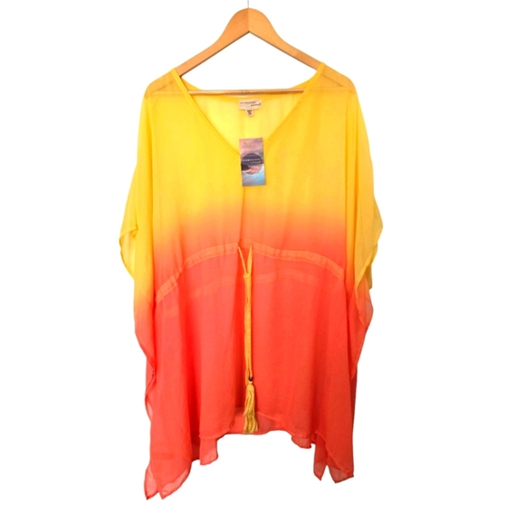 NWT Beaches & Boho Yellow and Orange Ombre Kaftan Swimsuit Cover Size 3x/4x - Picture 1 of 4